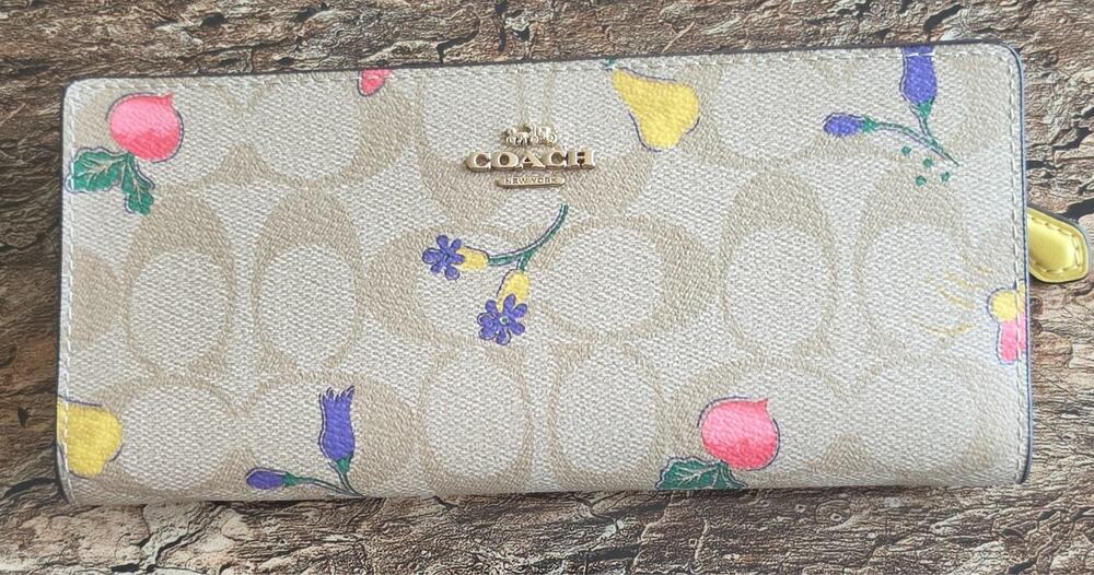 Coach C9591 Dreamy Veggie Slim Wallet Signature Canvas Khaki Yellow